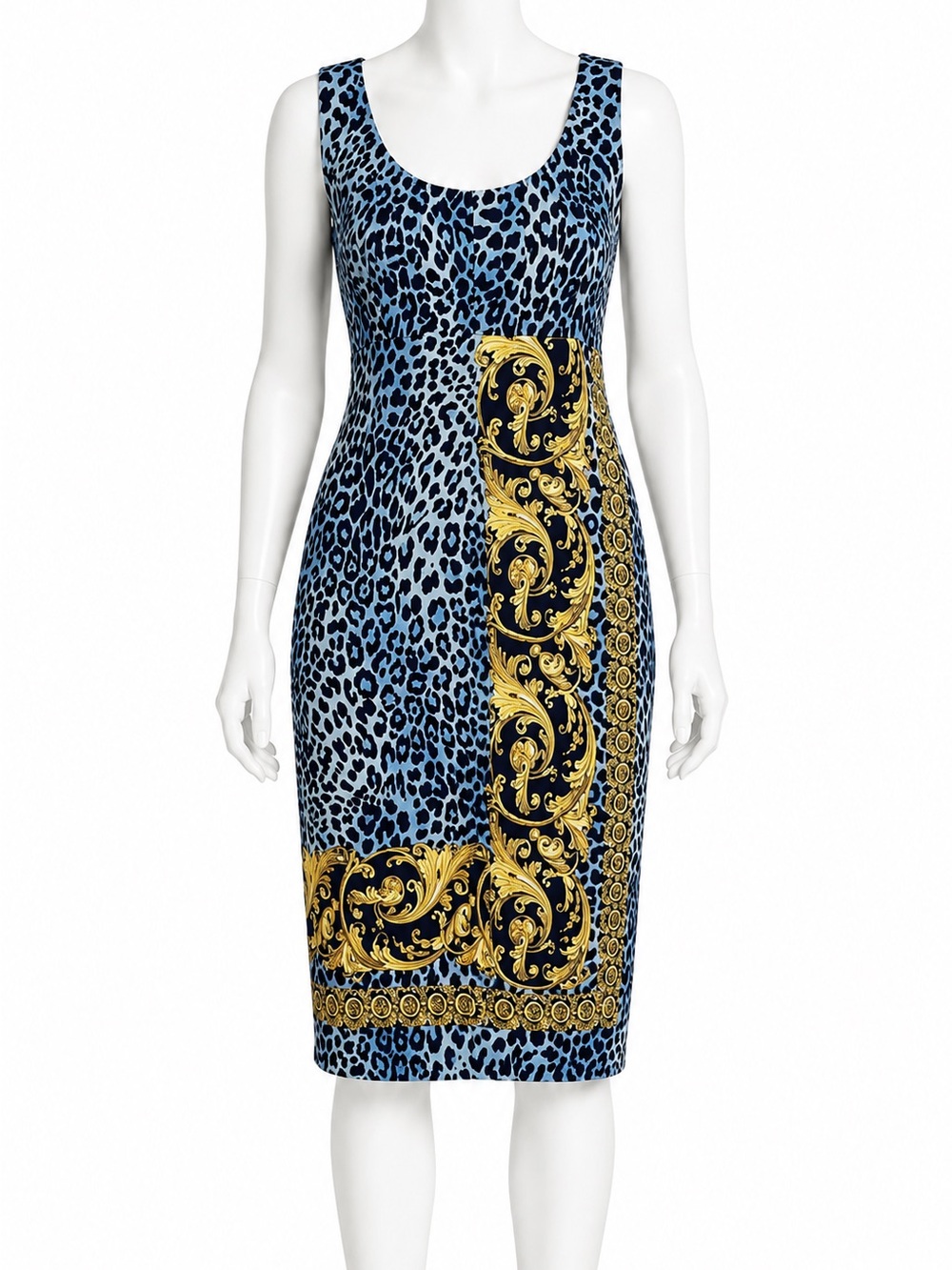 Cache Navy and Light Blue Animal Print Dress